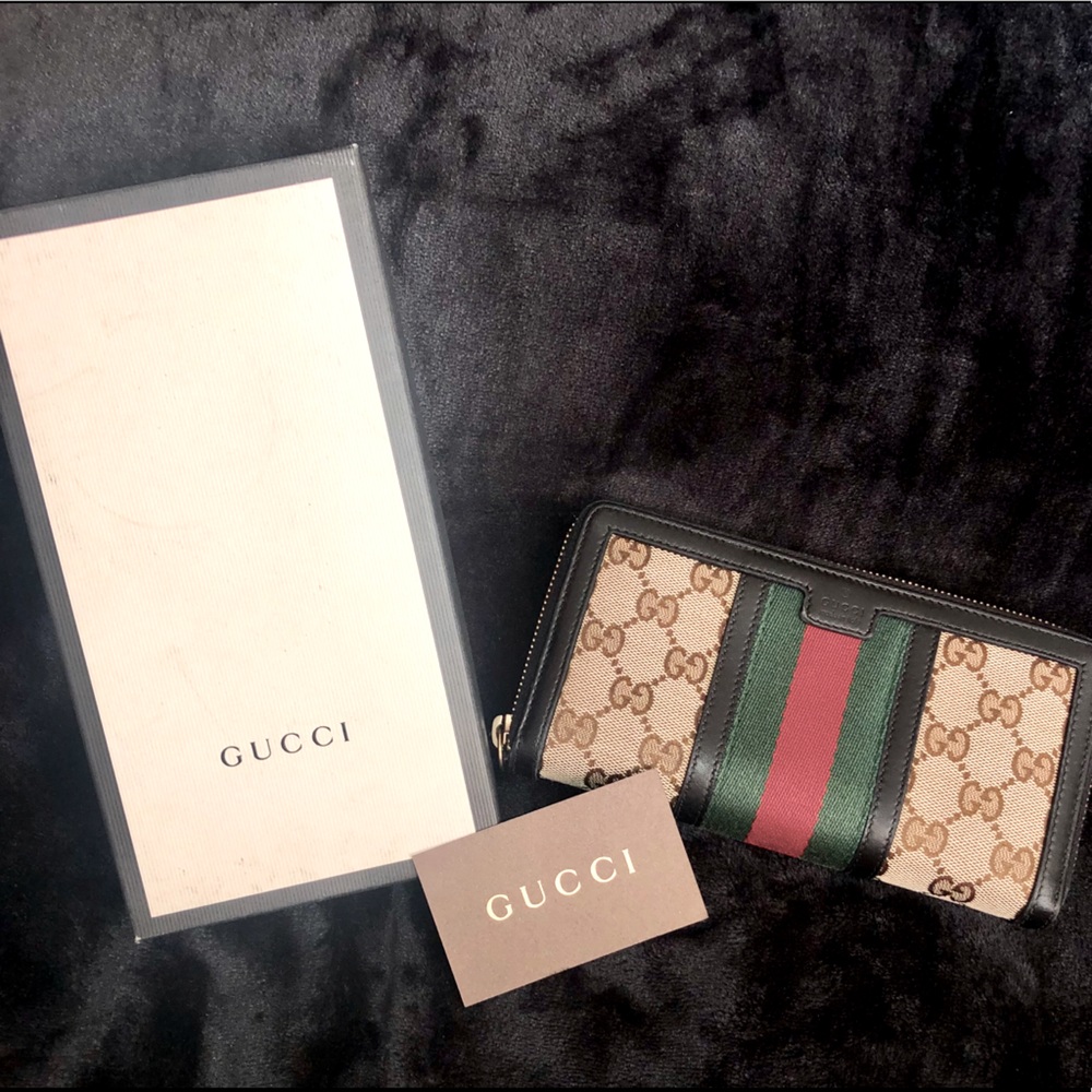 Vintage Web GG canvas wallet (black leather)